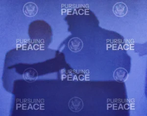 The shadows of US President Donald Trump and Russian President Vladimir Putin are cast during a press conference following their meeting. Kevin Lamarque/Reuters